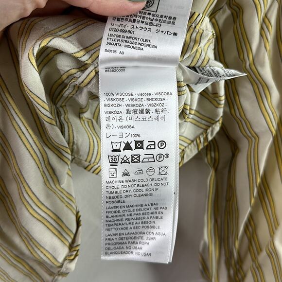 LEVI'S Tan Yellow Vertical Striped Button Up 3/4 Sleeve Blouse Top Shirt Size S - Picture 11 of 12